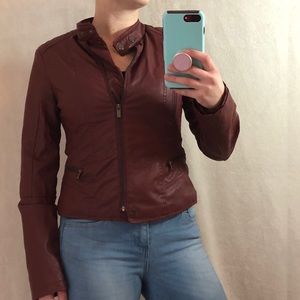 Red faux leather jacket